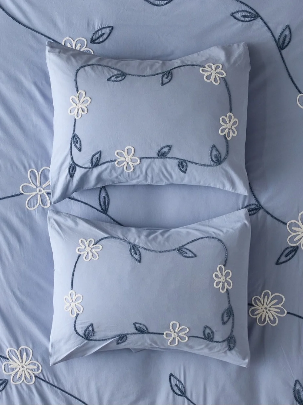 Urban Outfitters Light Blue Embroidered Floral Pillowcases